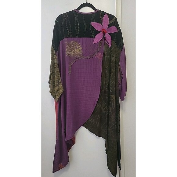 JG's MAD LAB Art to Wear Button-front Tunic Jacket Appliqué Flower 3X Multicolor - Picture 10 of 15